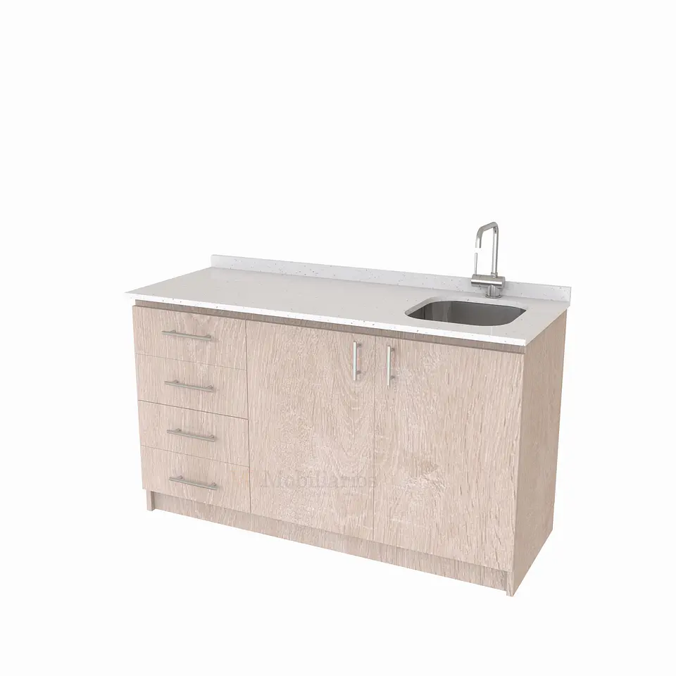 Mueble lavaplatos Simple de 140 cm / Cuarzo blanco galaxys / Izquierdo / Provenzal 1