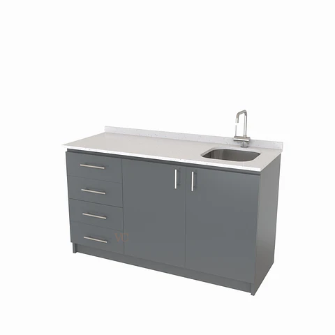 Mueble lavaplatos Simple de 140 cm / Cuarzo blanco galaxys / Izquierdo / Grafito