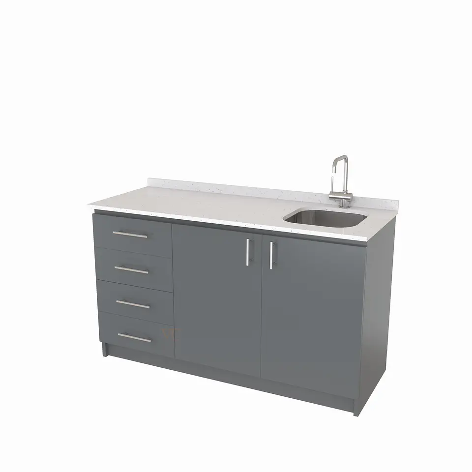 Mueble lavaplatos Simple de 140 cm / Cuarzo blanco galaxys / Izquierdo / Grafito 1