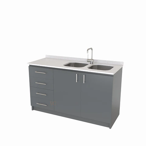 Mueble lavaplato Doble  de 150 cm M1-1543-D / Blanco Galaxys / izquierdo / Grafito