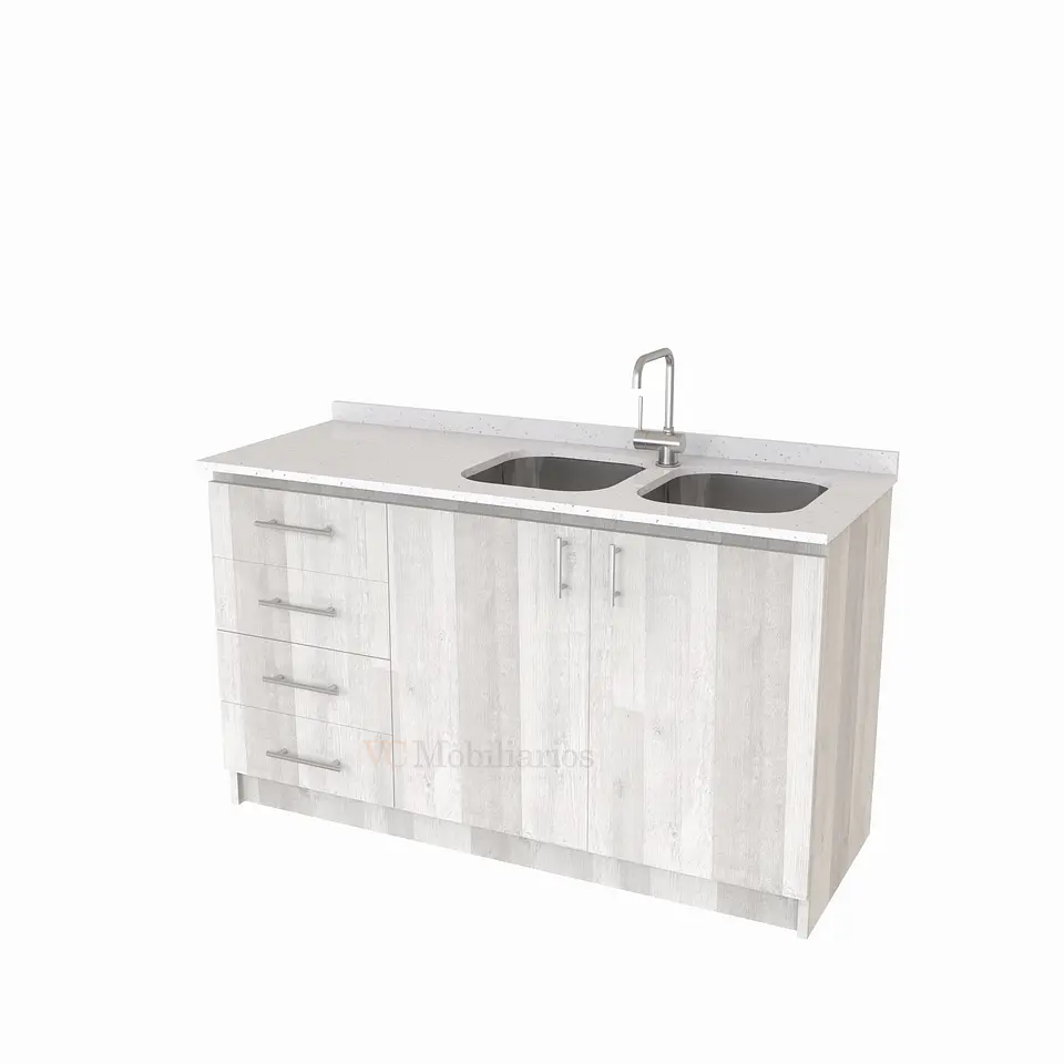 Mueble lavaplato Doble  de 150 cm M1-1543-D / Blanco Galaxys / izquierdo / Legno 1