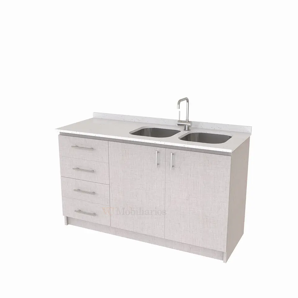 Mueble lavaplato Doble  de 150 cm M1-1543-D / Blanco Galaxys / izquierdo / Giorno 1