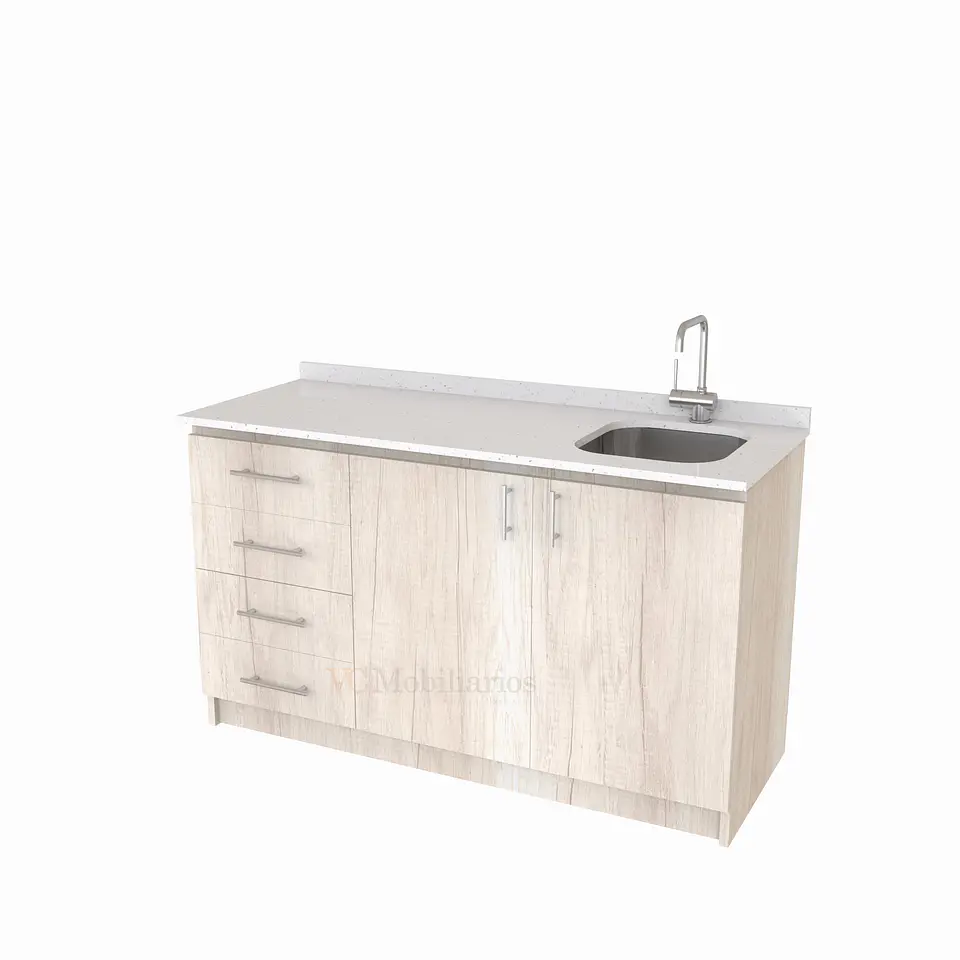 Mueble lavaplatos Simple de 150 cm / Cuarzo blanco galaxys / Izquierdo / Toscana 1