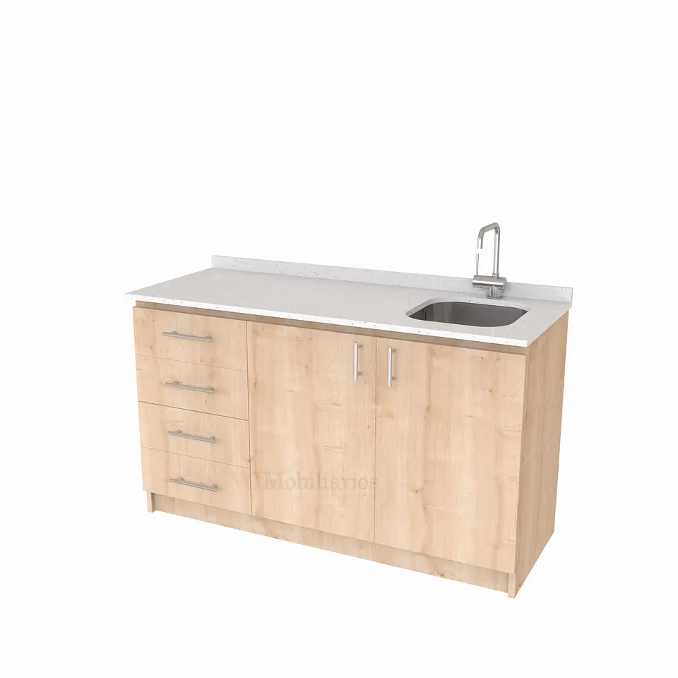 Mueble lavaplatos Simple de 150 cm / Cuarzo blanco galaxys / Izquierdo / Jerez 1