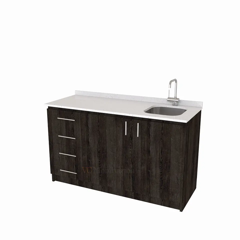 Mueble lavaplatos Simple de 150 cm / Cuarzo blanco galaxys / Izquierdo / Espresso 1
