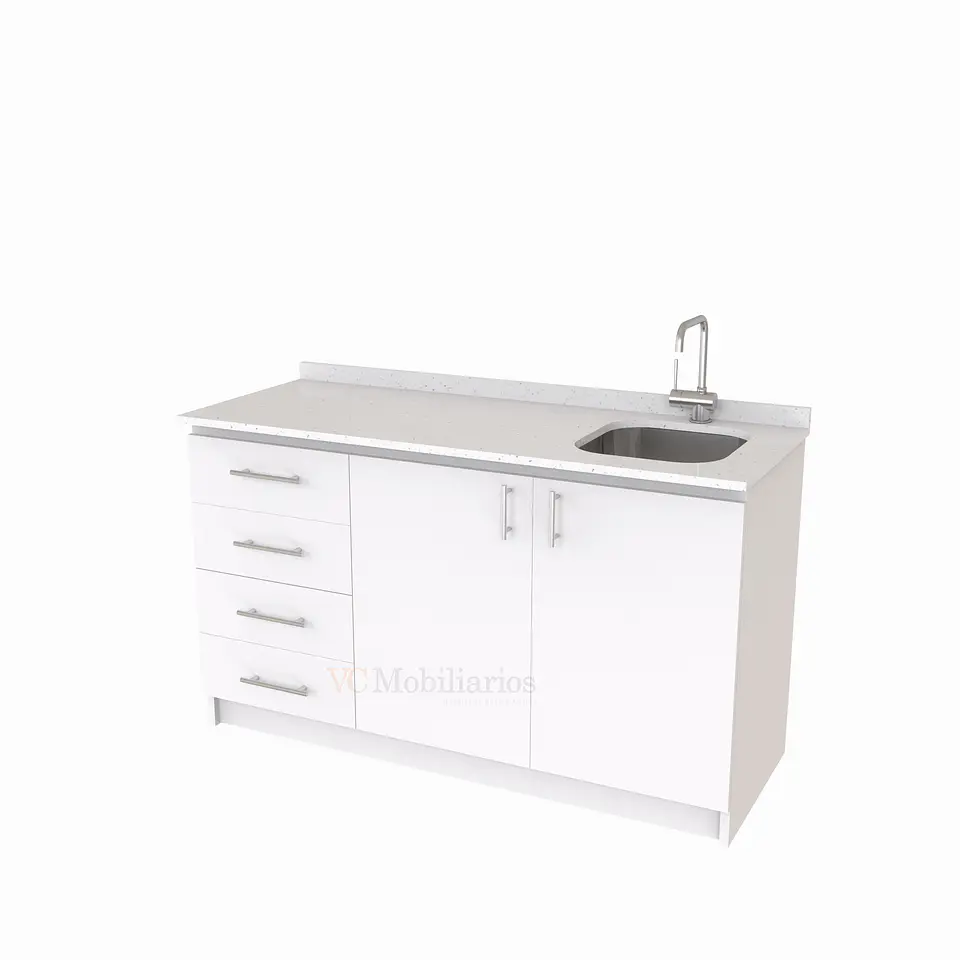 Mueble lavaplatos Simple de 150 cm / Cuarzo blanco galaxys / Izquierdo / Blanco 1