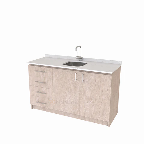 Mueble lavaplatos Simple de 150 cm / Cuarzo blanco galaxys / Centrado / Provenzal