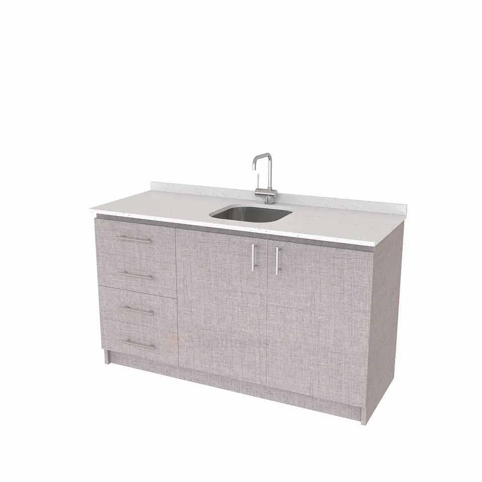 Mueble lavaplatos Simple de 150 cm / Cuarzo blanco galaxys / Centrado / Notte 1