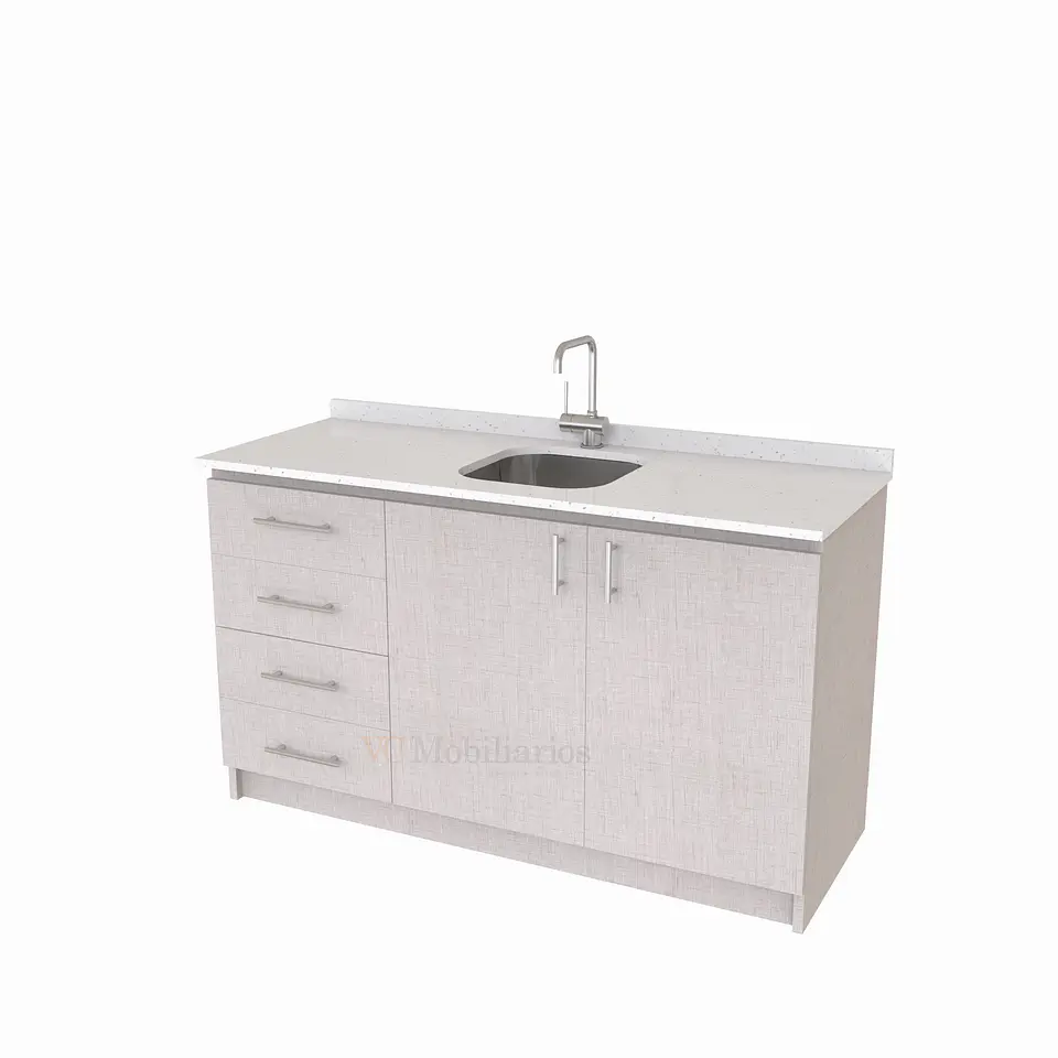 Mueble lavaplatos Simple de 150 cm / Cuarzo blanco galaxys / Centrado / Giorno 1