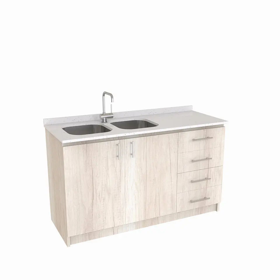 Mueble lavaplato Doble  de 150 cm M1-1543-D / Blanco Galaxys / derecho / Toscana 1