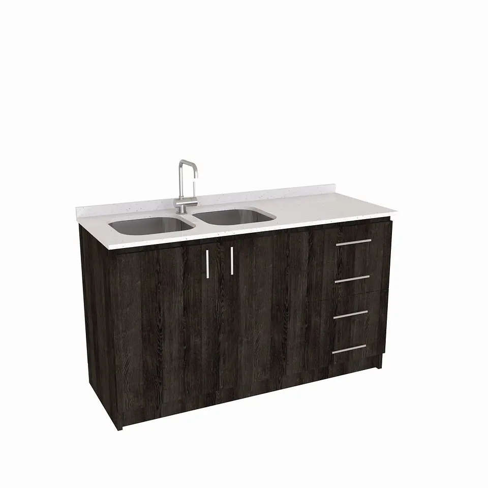 Mueble lavaplato Doble  de 150 cm M1-1543-D / Blanco Galaxys / derecho / Espresso 1