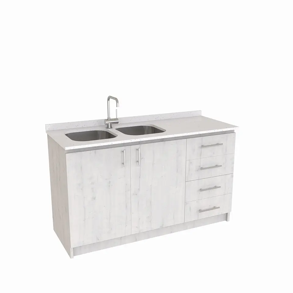 Mueble lavaplato Doble  de 150 cm M1-1543-D / Blanco Galaxys / derecho / Alaska 1
