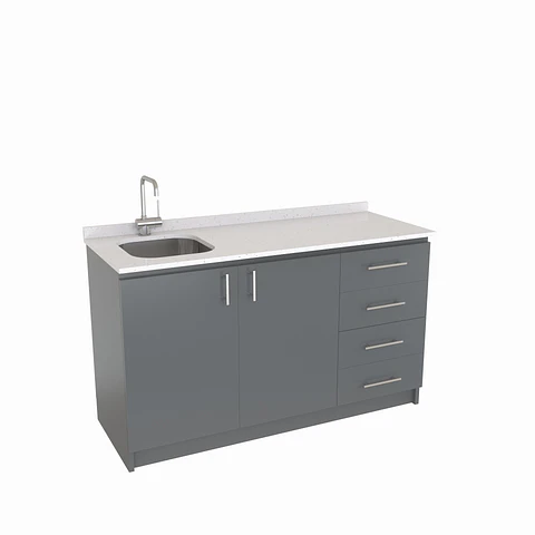 Mueble lavaplatos Simple de 150 cm / Cuarzo blanco galaxys / Derecho / Grafito