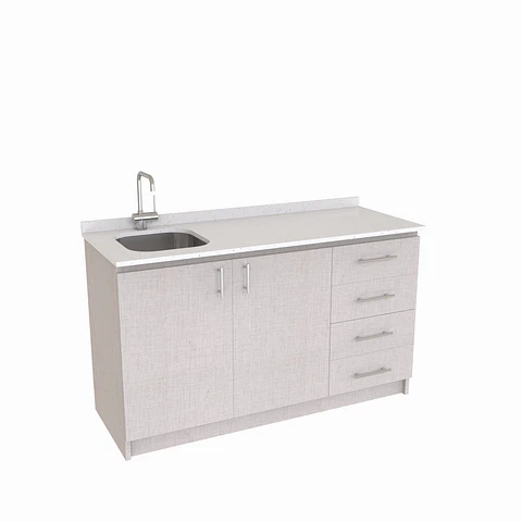 Mueble lavaplatos Simple de 150 cm / Cuarzo blanco galaxys / Derecho / Giorno