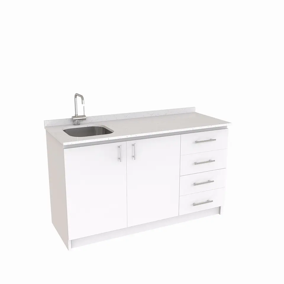 Mueble lavaplatos Simple de 150 cm / Cuarzo blanco galaxys / Derecho / Blanco 1