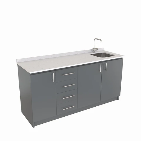 Mueble lavaplatos Simple de 160 cm / Cuarzo blanco galaxys / Izquierdo / Grafito