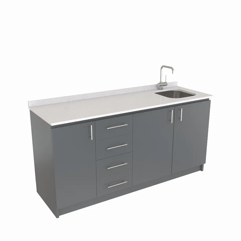 Mueble lavaplatos Simple de 160 cm / Cuarzo blanco galaxys / Izquierdo / Grafito 1