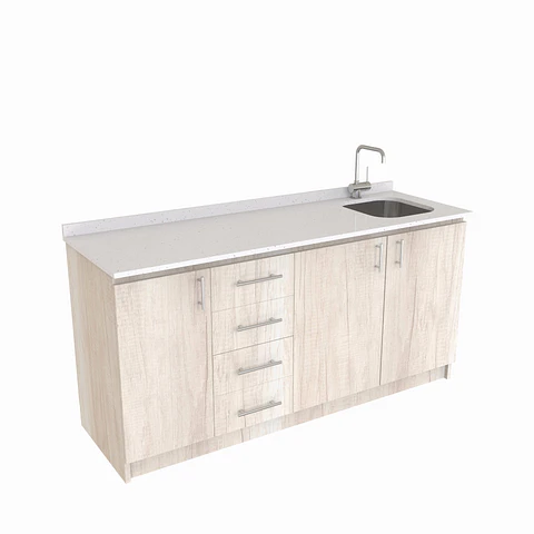 Mueble lavaplatos Simple de 160 cm / Cuarzo blanco galaxys / Izquierdo / Toscana