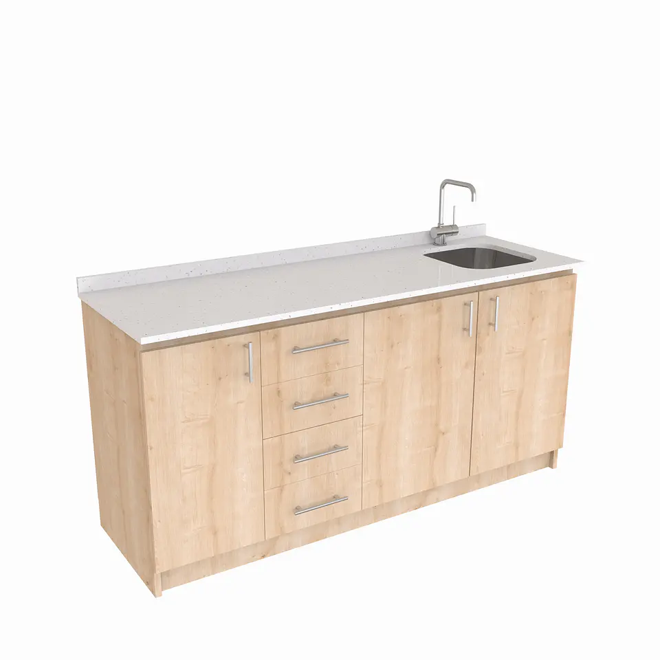 Mueble lavaplatos Simple de 160 cm / Cuarzo blanco galaxys / Izquierdo / Rustico 1