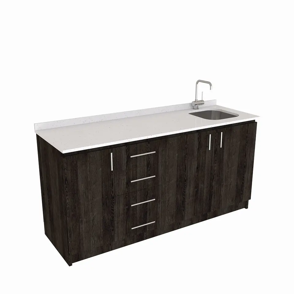 Mueble lavaplatos Simple de 160 cm / Cuarzo blanco galaxys / Izquierdo / Espresso 1
