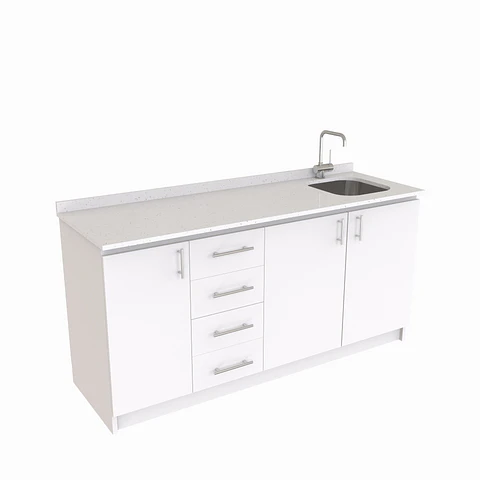 Mueble lavaplatos Simple de 160 cm / Cuarzo blanco galaxys / Izquierdo / Blanco