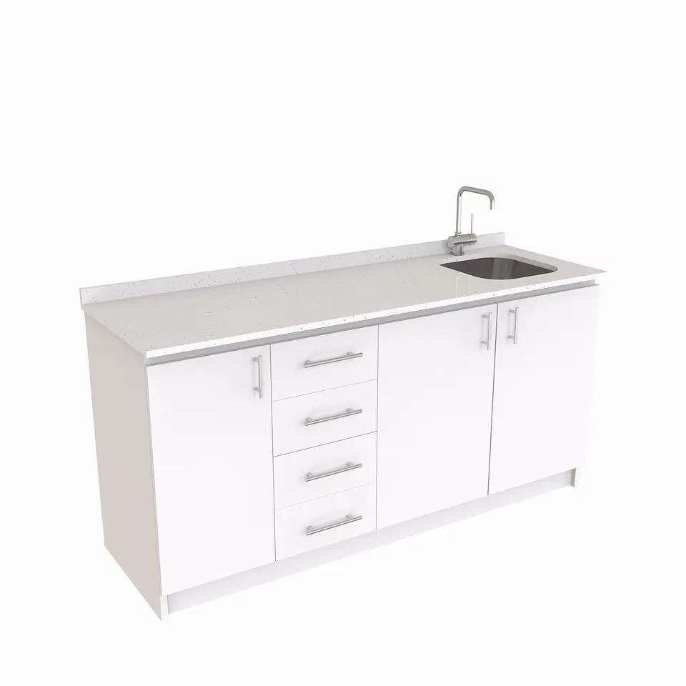 Mueble lavaplatos Simple de 160 cm / Cuarzo blanco galaxys / Izquierdo / Blanco 1
