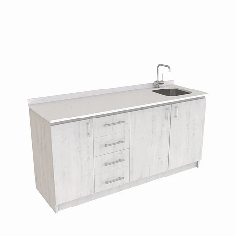 Mueble lavaplatos Simple de 160 cm / Cuarzo blanco galaxys / Izquierdo / Alaska