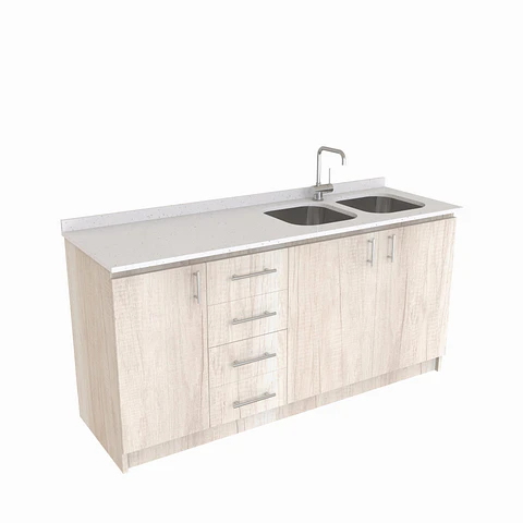 Mueble lavaplatos Doble de 160 cm / cuarzo blanco galaxys / Izquierdo /  Toscana