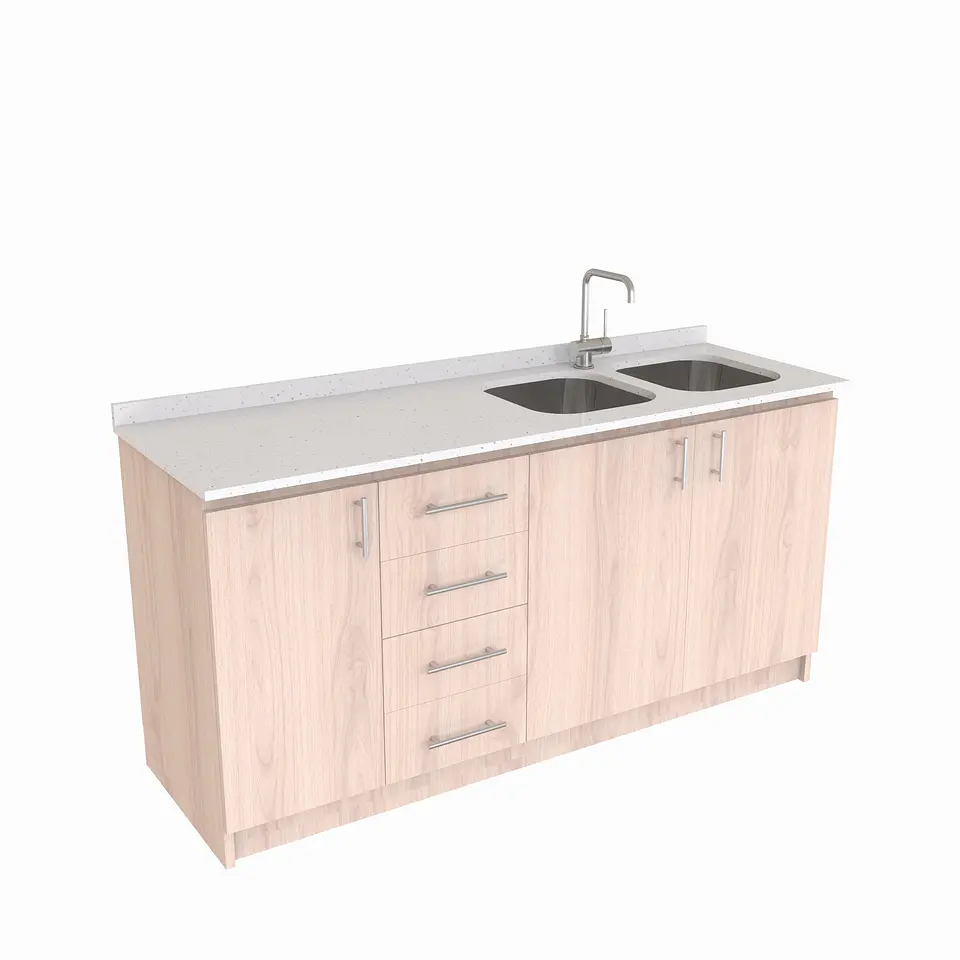 Mueble lavaplatos Doble de 160 cm / cuarzo blanco galaxys / Izquierdo /  Nougat 1
