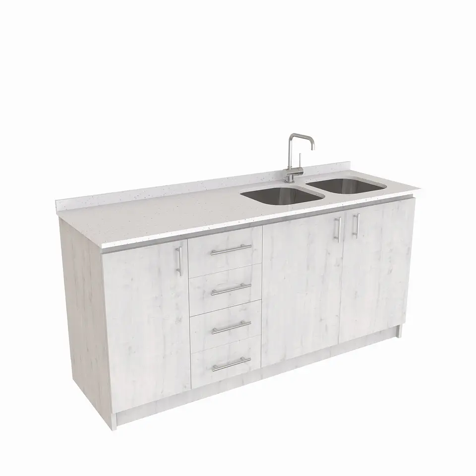 Mueble lavaplatos Doble de 160 cm / cuarzo blanco galaxys / Izquierdo /  Alaska 1