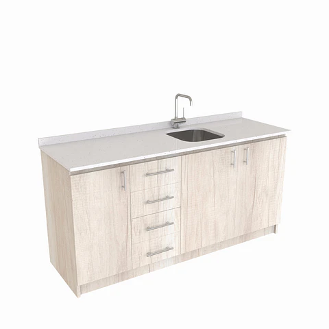 Mueble lavaplatos Simple de 160 cm / Cuarzo blanco galaxys / Centrado / Toscana