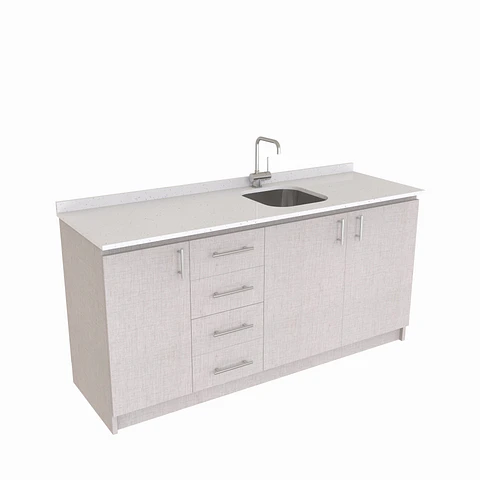 Mueble lavaplatos Simple de 160 cm / Cuarzo blanco galaxys / Centrado / Giorno