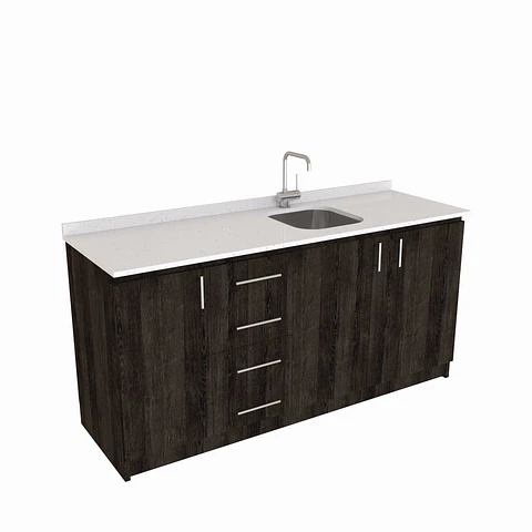 Mueble lavaplatos Simple de 160 cm / Cuarzo blanco galaxys / Centrado / Espresso