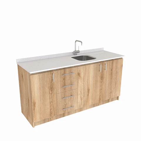 Mueble lavaplatos Simple de 160 cm / Cuarzo blanco galaxys / Centrado / Cava