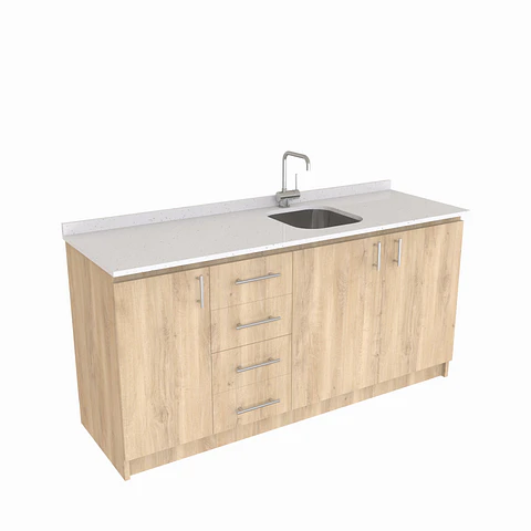 Mueble lavaplatos Simple de 160 cm / Cuarzo blanco galaxys / Centrado / Jerez