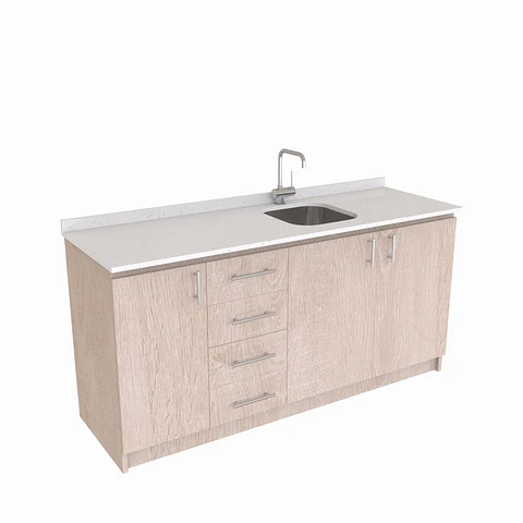 Mueble lavaplatos Simple de 160 cm / Cuarzo blanco galaxys / Centrado / Provenzal