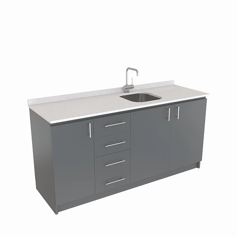 Mueble lavaplatos Simple de 160 cm / Cuarzo blanco galaxys / Centrado / Grafito