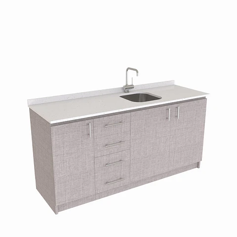 Mueble lavaplatos Simple de 160 cm / Cuarzo blanco galaxys / Centrado / Notte