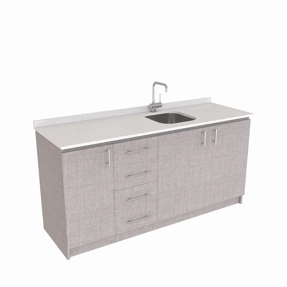 Mueble lavaplatos Simple de 160 cm / Cuarzo blanco galaxys / Centrado / Notte 1
