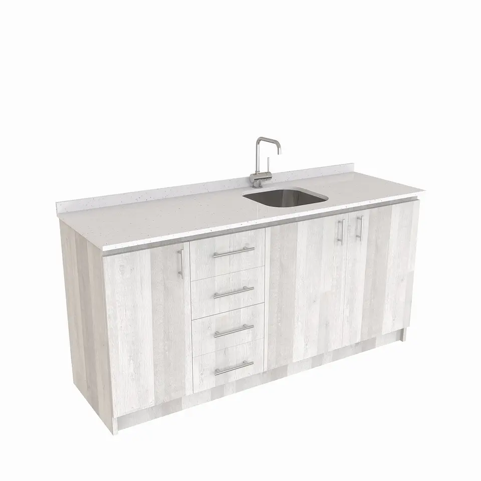 Mueble lavaplatos Simple de 160 cm / Cuarzo blanco galaxys / Centrado / Legno 1