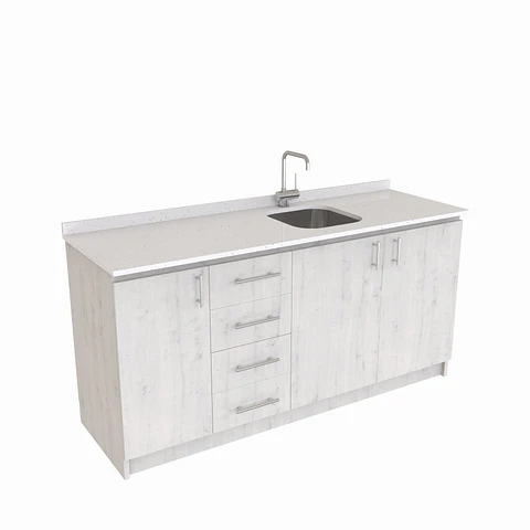 Mueble lavaplatos Simple de 160 cm / Cuarzo blanco galaxys / Centrado / Alaska