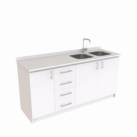 Mueble lavaplatos Doble de 170 cm / cuarzo blanco galaxys / Izquierdo /  Blanco