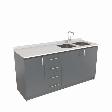 Mueble lavaplatos Doble de 170 cm / cuarzo blanco galaxys / Izquierdo / Grafito