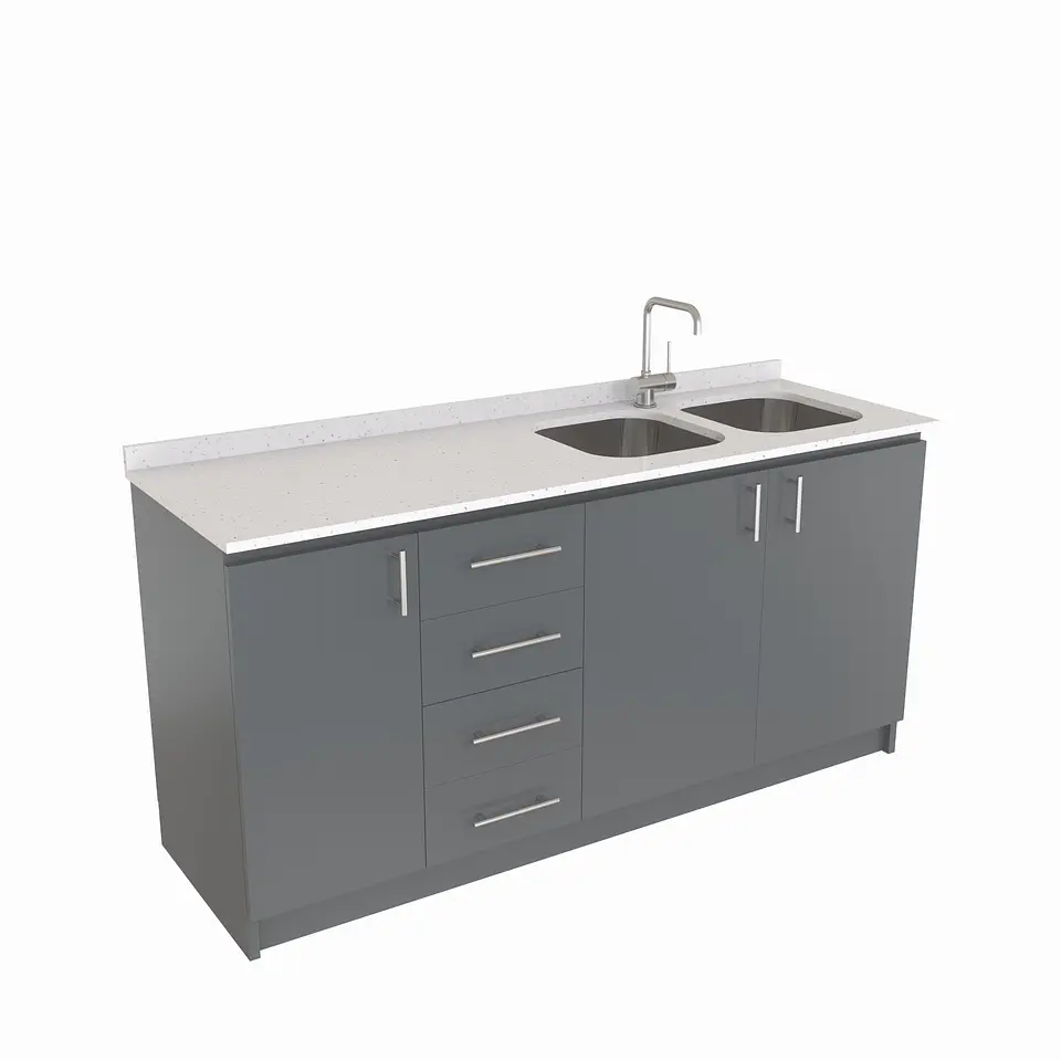 Mueble lavaplatos Doble de 170 cm / cuarzo blanco galaxys / Izquierdo / Grafito 1