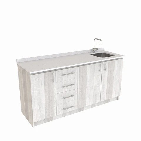 Mueble lavaplatos Simple de 170 cm / cuarzo blanco galaxys / Izquierdo / Legno
