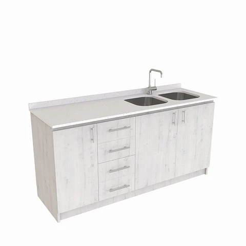 Mueble lavaplatos Doble de 180 cm / cuarzo blanco galaxys / Izquierdo / Alaska