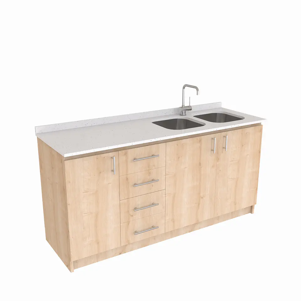Mueble lavaplatos Doble de 180 cm / cuarzo blanco galaxys / Izquierdo / Rustico 1