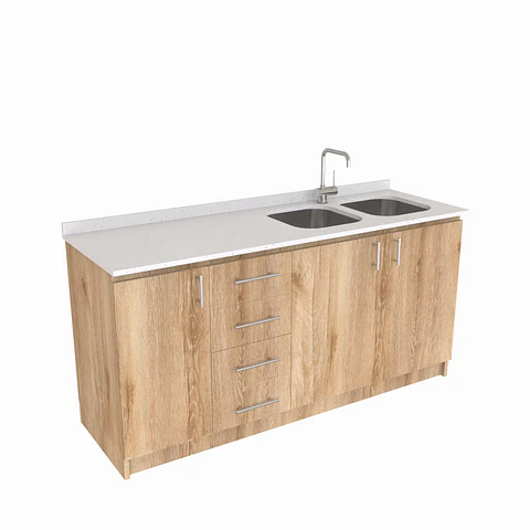 Mueble lavaplatos Doble de 180 cm / cuarzo blanco galaxys / Izquierdo / Cava