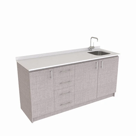 Mueble lavaplatos Simple de 180 cm / cuarzo blanco galaxys / Izquierdo / Notte
