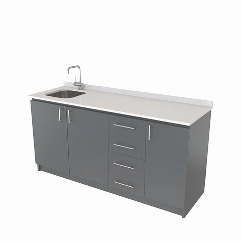 Mueble lavaplatos Simple de 160 cm / Cuarzo blanco galaxys / Derecho / Grafito